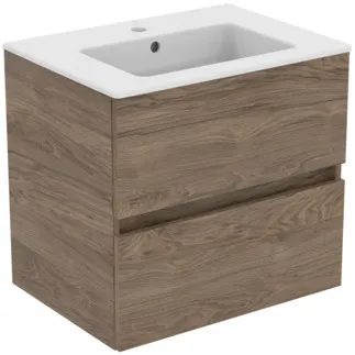 IDEAL STANDARD EUROVIT+ - nábytková sestava 610x450x565 mm v barvě ořech s plamenem, 1 otvor pro baterii, s přepadem, 2 zásuvky - bez úchytky, SoftClosing #R0572Y9 - ořech s plamenem
