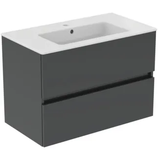 IDEAL STANDARD EUROVIT+ - nábytková sestava 815x450x565 mm v šedé barvě, 1 otvor pro baterii, s přepadem, 2 zásuvky - bez úchytky, SoftClosing, dřevo z udržitelných zdrojů #R0574TI