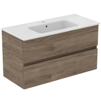 IDEAL STANDARD EUROVIT+ - Nábytkový balíček 1015x465x565 mm v barvě ořech s plamenem, 1 otvor pro baterii, s přepadem, 2 zásuvky - bez úchytky, SoftClosing #R0575Y9 - ořech s plamenem