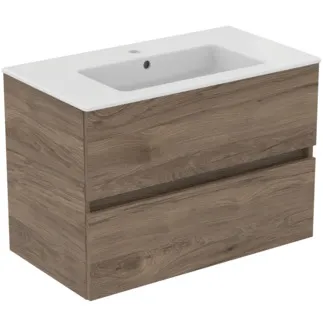 IDEAL STANDARD EUROVIT+ - nábytková sestava 815x450x565 mm v ořechovém dřevě, 1 otvor pro baterii, s přepadem, 2 zásuvky - bez úchytky, SoftClosing #R0574Y9 - ořechový dřevěný povrch