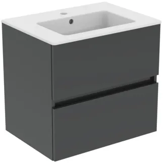 IDEAL STANDARD EUROVIT+ - nábytková sestava 610x450x565 mm v šedé barvě, 1 otvor pro baterii, s přepadem, 2 zásuvky - bez úchytky, SoftClosing, dřevo z udržitelných zdrojů #R0572TI