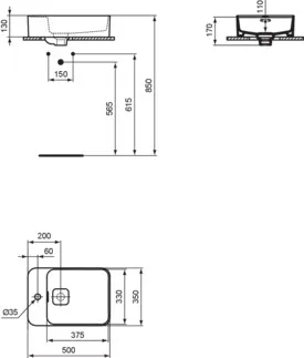 IDEAL STANDARD STRADA II - Mísa 500x350x170 mm v bílé barvě, 1 otvor pro baterii, s přepadem - Prostorově úsporné umyvadlo, IdealPlus #T2964MA - Bílá (Alpine) s Ideal Plus, obrázek 5
