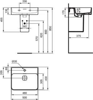 IDEAL STANDARD STRADA II - Umyvadlo 500x430x170 mm v bílé barvě, 1 otvor pro baterii, s přepadem - IdealPlus #T3643MA - Bílá (Alpine) s Ideal Plus, obrázek 5