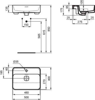 IDEAL STANDARD STRADA II - Polozapuštěné umyvadlo 500x400x175 mm v bílé barvě, 1 otvor pro baterii, s přepadem - IdealPlus #T2993MA - Bílá (Alpine) s Ideal Plus, obrázek 5