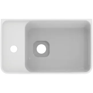 IDEAL STANDARD STRADA II - Umyvadlo s ručním oplachováním 450x270x170 mm v bílé lesklé barvě, 1 otvor pro baterii, s přepadem - Prostorově úsporné umyvadlo #T299501 - Bílá (Alpine), obrázek 4