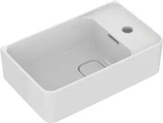 IDEAL STANDARD STRADA II - Umyvadlo s ručním oplachováním 450x270x170 mm v bílé lesklé barvě, 1 otvor pro baterii, s přepadem - Prostorově úsporné umyvadlo #T299401 - Bílá (Alpine)