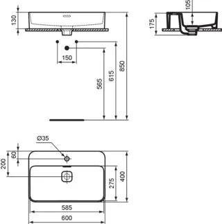 IDEAL STANDARD Strada II umyvadlo na desku 600x400 mm #T299801 - bílá (Alpine), obrázek 5