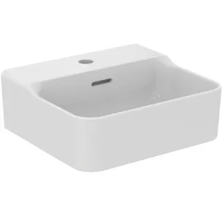 IDEAL STANDARD CONCA - Umyvadlo s ručním oplachováním 400x350x165 mm, bílé lesklé, 1 otvor pro baterii, s přepadem - prostorově úsporné umyvadlo #T369501 - Bílá (Alpine)