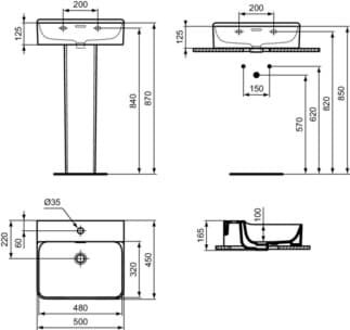 IDEAL STANDARD CONCA - Umyvadlo 500x450x165 mm, bílé lesklé, 1 otvor pro baterii, s přepadem #T381201 - Bílá (Alpine), obrázek 5