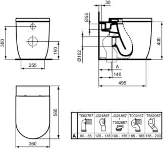 IDEAL STANDARD BLEND CURVE - stojící klozet (otevřená záda) 355x560x400 mm v bílém saténovém provedení, plné splachování CL1 3,9 - 6 l/min, horizontální odtok - CL1, CL2, technologie splachování AquaBlade #T3751V1 - Silk white, obrázek 5