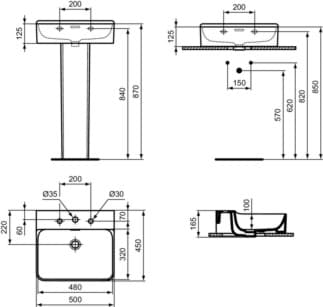 IDEAL STANDARD CONCA - Umyvadlo 500x450x165 mm, bílé lesklé, 3 otvory pro baterii, s přepadem #T378301 - Bílá (Alpine), obrázek 5