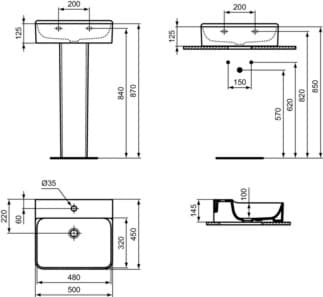 IDEAL STANDARD CONCA - Umyvadlo 500x450x145 mm v bílé barvě, 1 otvor pro baterii, bez přepadu - IdealPlus #T3785MA - White (Alpine) s Ideal Plus, obrázek 5