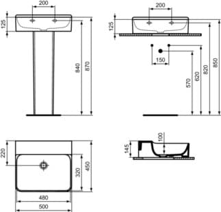 IDEAL STANDARD CONCA - Umyvadlo 500x450x145 mm v bílé barvě, bez otvoru pro baterii, bez přepadu - IdealPlus #T3817MA - White (Alpine) s Ideal Plus, obrázek 5
