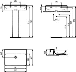 IDEAL STANDARD CONCA - Umyvadlo 600x450x165 mm v bílé barvě, bez otvoru pro baterii, s přepadem - IdealPlus #T3822MA - White (Alpine) s Ideal Plus, obrázek 5