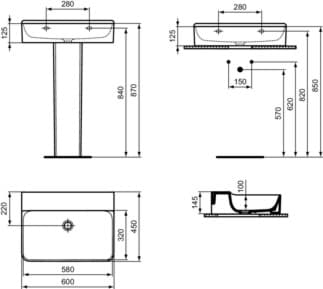 IDEAL STANDARD CONCA - Umyvadlo 600x450x145 mm v bílé barvě, bez otvoru pro baterii, bez přepadu - IdealPlus #T3792MA - White (Alpine) s Ideal Plus, obrázek 5