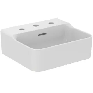 IDEAL STANDARD CONCA - Umyvadlo s ručním oplachováním 400x350x165 mm, bílé lesklé, 3 otvory pro baterii, s přepadem - prostorově úsporné umyvadlo #T381001 - Bílá (Alpine)