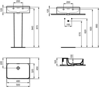 IDEAL STANDARD CONCA - Umyvadlo 500x450x165 mm v bílém lesku, bez otvoru pro baterii, s přepadem #T381401 - Bílá (Alpine), obrázek 5