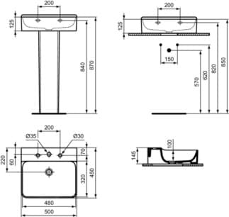 IDEAL STANDARD CONCA - Umyvadlo 500x450x145 mm v bílé barvě, 3 otvory pro baterii, bez přepadu - IdealPlus #T3786MA - White (Alpine) s Ideal Plus, obrázek 5
