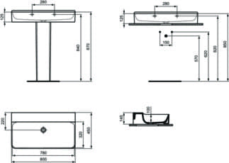 IDEAL STANDARD CONCA - Umyvadlo 800x450x145 mm v bílé barvě, bez otvoru pro baterii, bez přepadu - IdealPlus #T3831MA - White (Alpine) s Ideal Plus, obrázek 5