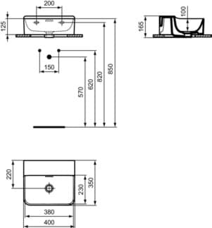 IDEAL STANDARD CONCA - Umyvadlo s ručním oplachováním 400x350x165 mm v bílé barvě, bez otvoru pro baterii, s přepadem - prostorově úsporné umyvadlo, IdealPlus #T3877MA - Bílá (Alpine) s Ideal Plus, obrázek 5