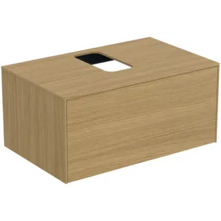 IDEAL STANDARD CONCA - toaletní stolek 802x505x370 mm ve světlé dubové dýze, 1 zásuvka - bez úchytky, s plným výsuvem, s otevíráním Push-to-open, SoftClosing, předem smontovaný, dřevo z udržitelných zdrojů, pravá dřevěná dýha #T3929Y6 - světlý dub