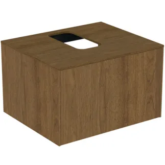 IDEAL STANDARD CONCA - toaletní stolek 602x505x370 mm v dekoru tmavý ořech, 1 zásuvka - bez úchytky, plnovýsuv, otevírání push-to-open, soft-close, předmontováno, dřevo z udržitelných zdrojů, dýha z pravého dřeva #T3928Y5 - tmavý ořech