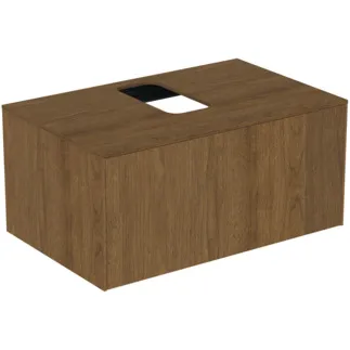 IDEAL STANDARD CONCA - Toaletní stolek 802x505x370 mm v dekoru tmavý ořech, 1 zásuvka - bez úchytky, s plným výsuvem, otevírání push-to-open, soft-close, předem smontovaný, dřevo z udržitelných zdrojů, dýha z pravého dřeva #T3929Y5 - tmavý ořech