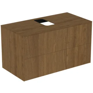 IDEAL STANDARD CONCA - toaletní stolek 1002x505x550 mm v dekoru tmavý ořech, 2 zásuvky - bez úchytky, plný výsuv, otevírání push-to-open, SoftClosing, předmontováno, dřevo z udržitelných zdrojů, dýha z pravého dřeva #T3942Y5 - tmavý ořech