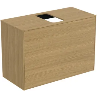 IDEAL STANDARD CONCA - toaletní stolek 802x373x550 mm ve světlé dubové dýze, 2 zásuvky - bez úchytek, s plným výsuvem, s otevíráním Push-to-open, SoftClosing, předem smontovaný, dřevo z udržitelných zdrojů, pravá dřevěná dýha #T3935Y6 - světlý dub