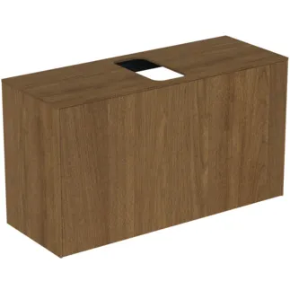 IDEAL STANDARD CONCA - Toaletní stolek 1002x373x550 mm v dekoru tmavý ořech, 2 zásuvky - bez úchytky, s plným výsuvem, otevírání push-to-open, soft-close, předem smontovaný, dřevo z udržitelných zdrojů, dýha z pravého dřeva #T3936Y5 - tmavý ořech