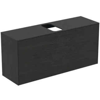 IDEAL STANDARD CONCA - Toaletní stolek 1202x373x550 mm v dubové dýze s fládrováním, 2 zásuvky - bez úchytky, plný výsuv, otevírání push-to-open, SoftClosing, předmontované, dřevo z udržitelných zdrojů, pravá dřevěná dýha #T3937Y4 - dub fládrovaný