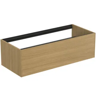 IDEAL STANDARD CONCA - toaletní stolek 1200x505x360 mm, světlá dubová dýha, 1 zásuvka - bez úchytky, plný výsuv, otevírání push-to-open, SoftClosing, předmontováno, dřevo z udržitelných zdrojů, pravá dřevěná dýha #T3933Y6 - světlý dub
