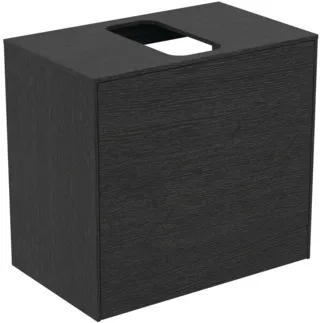 IDEAL STANDARD CONCA - Toaletní stolek 602x373x550 mm v dubové dýze s flambováním, 2 zásuvky - Bez úchytek, Plný výsuv, Push-to-open, SoftClosing, Úspora místa, Předmontováno, Dřevo z udržitelných zdrojů, Pravá dřevěná dýha #T3934Y4 - Dub flambovaný