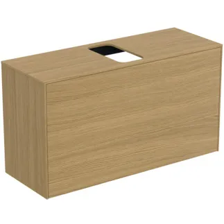 IDEAL STANDARD CONCA - toaletní stolek 1002x373x550 mm, světlá dubová dýha, 2 zásuvky - bez úchytky, plný výsuv, otevírání push-to-open, SoftClosing, předmontováno, dřevo z udržitelných zdrojů, pravá dřevěná dýha #T3936Y6 - světlý dub