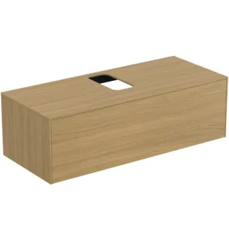 IDEAL STANDARD CONCA - Toaletní stolek 1202x505x370 mm ve světlé dubové dýze, 1 zásuvka - bez úchytky, s plným výsuvem, otevírání push-to-open, soft-close, předem smontovaný, dřevo z udržitelných zdrojů, dýha z pravého dřeva #T3931Y6 - světlý dub