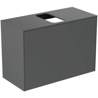 IDEAL STANDARD CONCA - toaletní stolek 802x373x550 mm, antracitově matný lak, 2 zásuvky - bez úchytky, plný výsuv, otevírání push-to-open, SoftClosing, předmontované, dřevo z udržitelných zdrojů #T3935Y2 - Antracitově matný
