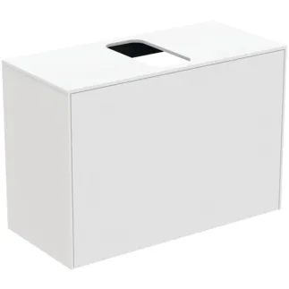 IDEAL STANDARD CONCA - Toaletní stolek 802x373x550 mm v bílém matném laku, 2 zásuvky - bez úchytky, plný výsuv, otevírání push-to-open, SoftClosing, předem smontovaný, dřevo z udržitelných zdrojů #T3935Y1 - Bílý matný