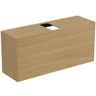 IDEAL STANDARD CONCA - toaletní stolek 1202x373x550 mm, světlá dubová dýha, 2 zásuvky - bez úchytky, plný výsuv, otevírání push-to-open, SoftClosing, předmontováno, dřevo z udržitelných zdrojů, pravá dřevěná dýha #T3937Y6 - světlý dub