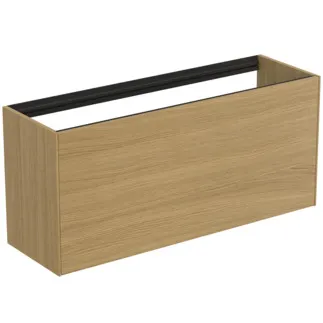 IDEAL STANDARD CONCA - toaletní stolek 1200x373x540 mm, světlá dubová dýha, 2 zásuvky - bez úchytky, plný výsuv, otevírání push-to-open, SoftClosing, předmontováno, dřevo z udržitelných zdrojů, pravá dřevěná dýha #T3939Y6 - světlý dub