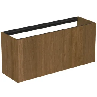 IDEAL STANDARD CONCA - toaletní skříňka 1200x373x540 mm v dekoru tmavý ořech, 2 zásuvky - bez úchytky, plný výsuv, otevírání push-to-open, SoftClosing, předmontováno, dřevo z udržitelných zdrojů, dýha z pravého dřeva #T3939Y5 - tmavý ořech