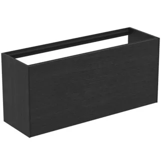 IDEAL STANDARD CONCA - Toaletní stolek 1200x373x540 mm v dubové dýze s fládrováním, 2 zásuvky - bez úchytky, plný výsuv, otevírání push-to-open, SoftClosing, předmontované, dřevo z udržitelných zdrojů, pravá dřevěná dýha #T3939Y4 - dub s fládrováním