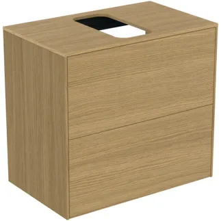 IDEAL STANDARD CONCA - Toaletní stolek 602x373x550 mm ve světlé dubové dýze, 2 zásuvky - Bez úchytek, Plně výsuvný pojezd, Push-to-open, SoftClosing, Úspora místa, Předmontováno, Dřevo z udržitelných zdrojů, Pravá dřevěná dýha #T3946Y6 - světlý dub