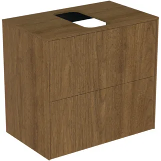 IDEAL STANDARD CONCA - toaletní stolek 602x373x550 mm v dekoru tmavý ořech, 2 zásuvky - bez úchytky, plný výsuv, otevírání push-to-open, SoftClosing, prostorově úsporný, předem smontovaný, dřevo z udržitelných zdrojů, dýha z pravého dřeva #T3946Y5 - tmavý ořech