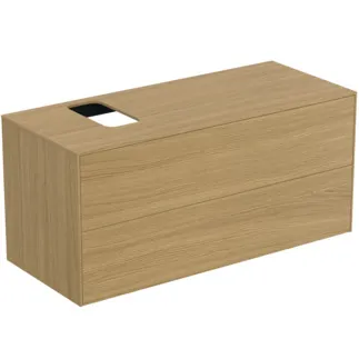 IDEAL STANDARD CONCA - toaletní stolek 1202x505x550 mm, světlá dubová dýha, 2 zásuvky - bez úchytky, plný výsuv, otevírání push-to-open, SoftClosing, předmontováno, dřevo z udržitelných zdrojů, pravá dřevěná dýha #T3944Y6 - světlý dub