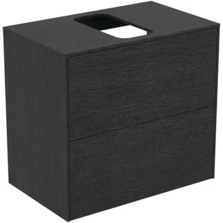 IDEAL STANDARD CONCA - Toaletní stolek 602x373x550 mm v dubové dýze s flambováním, 2 zásuvky - Bez úchytek, Plný výsuv, Push-to-open, SoftClosing, Úspora místa, Předmontováno, Dřevo z udržitelných zdrojů, Pravá dřevěná dýha #T3946Y4 - Dub flambovaný