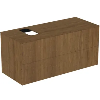 IDEAL STANDARD CONCA - toaletní skříňka 1202x505x550 mm v dekoru tmavý ořech, 2 zásuvky - bez úchytky, plný výsuv, otevírání push-to-open, SoftClosing, předmontováno, dřevo z udržitelných zdrojů, dýha z pravého dřeva #T3944Y5 - tmavý ořech