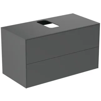 IDEAL STANDARD CONCA - toaletní skříňka 1002x505x550 mm, antracitově matný lak, 2 zásuvky - bez úchytky, plný výsuv, otevírání push-to-open, SoftClosing, předem smontovaná, dřevo z udržitelných zdrojů #T3942Y2 - antracitově matný