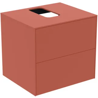 IDEAL STANDARD CONCA - Toaletní stolek 602x505x550 mm v matném laku Sunset, 2 zásuvky - bez úchytky, plný výsuv, otevírání push-to-open, SoftClosing, předmontované, dřevo z udržitelných zdrojů #T3940Y3 - Sunset matt