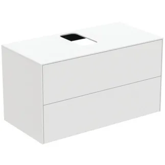 IDEAL STANDARD CONCA - Toaletní stolek 1002x505x550 mm v bílém matném laku, 2 zásuvky - bez úchytky, plný výsuv, otevírání push-to-open, SoftClosing, předem smontované, dřevo z udržitelných zdrojů #T3942Y1 - Bílý matný