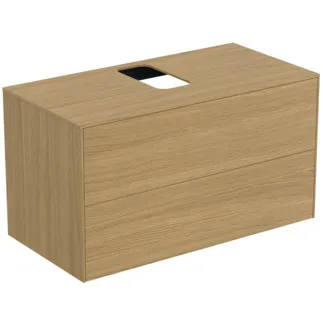 IDEAL STANDARD CONCA - toaletní stolek 1002x505x550 mm, světlá dubová dýha, 2 zásuvky - bez úchytky, plný výsuv, otevírání push-to-open, SoftClosing, předmontováno, dřevo z udržitelných zdrojů, pravá dřevěná dýha #T3942Y6 - světlý dub